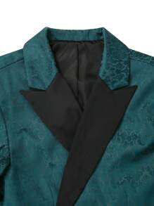 Calvornis Conjunto de chaqueta y pantalones de traje de color contrastante de manga larga para hombre - Verde Oscuro - Ver 5