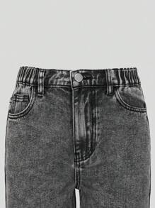 SHEIN ChillGRL Y2K 风格 Tween Girl 浅灰色休闲洗水直筒牛仔裤，时尚百搭 - 深灰色 - 查看 3