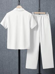2pcs/Set Casual Urban Teenage(Boys) Short Sleeve Shirt & Long Pants Suit