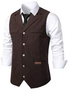 Manfinity Mode Chaleco de traje casual básico de corte slim para hombre - Café integral - Ver 6