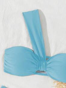 SHEIN Swim 女士纯色肩带荷叶边比基尼套装