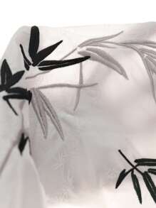 EastFlair Women's Elegant Embroidery Jacquard Button-Up Collar T-Shirt - White - View 7