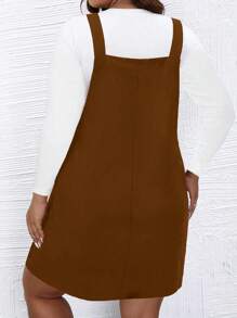 Celure Plus Size Women Black Woven Regular Elegant Corduroy Pinafore Dress - Brown - View 2