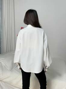 Calvaya New Elegant Loose Fit Burgundy Organza 3D Floral Design Blouse