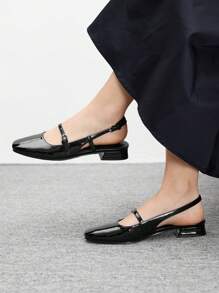 CUCCOO BIZCHIC 女士时尚闪亮漆皮玛丽珍平底鞋，方头，适合通勤、约会、派对、度假、上学，黑色 - 黑色 - 查看 3