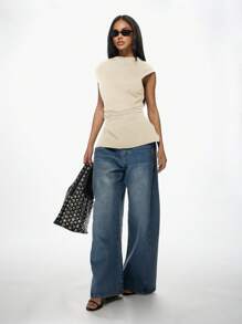 MISSGUIDED Không tay Giả cổ Xe tăng Hàng đầu Ruched Bên Chi tiết Tinh vi Cơ bản Mùa hè Giản dị Tối giản Hiện đại Thiết yếu Văn phòng Mặc Đa năng Hàng ngày - Lạc đà - Xem 3
