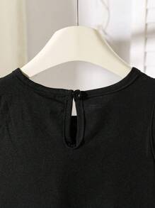 SHEIN Elladie kids Young Girls Sleeveless Elegant & Casual Bow Design Mid-Length Dress - Black - View 7