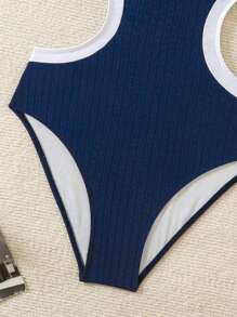 Swim SPRTY Summer New Blue Hollow Paneled Backless Sexy One-Piece Swimsuit