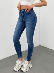 RueChic High Waist Push Up Skinny Woman Jeans - Medium Wash - View 5