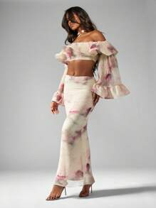 MISSGUIDED Ethereal Watercolor Tie Dye Maxi Skirt , Occasion Evening Party Wedding Guest Spring Summer Resort Wear - Multicolor - View 3