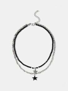 SHEIN ICON 2 层五角星项链，适合日常佩戴 - 彩色 - 查看 1