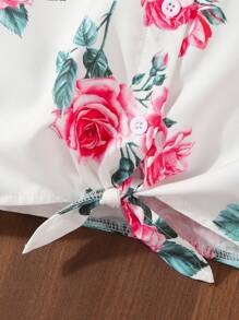 Sparklyn 2 件套青少年女孩玫瑰花朵印花衬衫和迷你裙套装，假日风格 - 彩色 - 查看 6