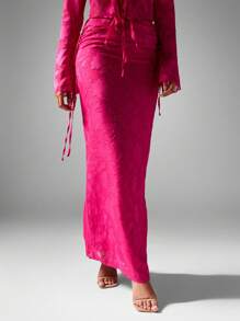 MISSGUIDED Jupe longue de soirée en mousseline de soie dévorée, froissée sur le côté avec nœud, forme de sirène, pour mariages, fêtes, vacances, élégante avec imprimé floral