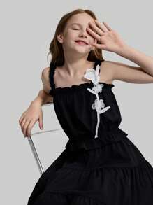 Ontre Tween Girl Ruffled Crop Top And Mini Skirt 2 Pieces Set - Black - View 3