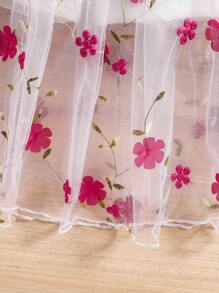 SHEIN Glamorique Kids 2 件套年轻女孩时尚可爱休闲度假风格无袖上衣和花卉网眼裙套装 - 玫紅色 - 查看 5