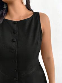 Firerie Plus Size Women's Business Suit Vest With Faux Pocket Detail, V-Neck Khaki Jacket And Pants 2 Pieces Set - Black - View 7