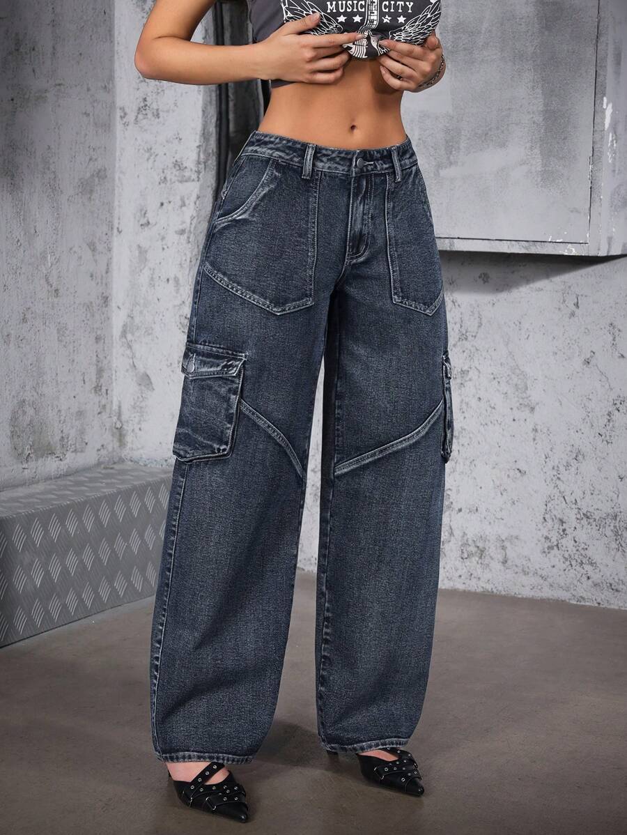TrendSteals Women's Casual Dusty Blue Extra Long Denim Jeans With Zipper Details - Dusty Blue - View 1