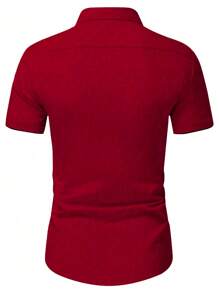 Manfinity Mode Men's Casual Simple Front Button Short Sleeve Shirt, Summer