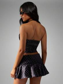 MISSGUIDED Chấm Bi Satin Bộ Hai Mảnh Dây Áo Crop Top Váy Mini Co-Ord Bộ Bữa Tiệc Câu Lạc Bộ Đêm Ra Lễ Hội Mùa Hè Trang Phục - màu đen - Xem 2