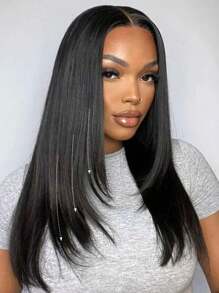 Glueless Straight Layered Wigs Wear&Go 5x5 Lace Closure Wig 14 16 Inch 180 Density Natural Color Shoulder Length Human Hair Wig - SNatural - View 2
