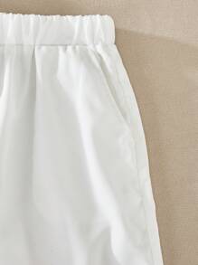 SHEIN Tween Boy Contrast Collar Polo Shirt And Shorts Set - White - View 3