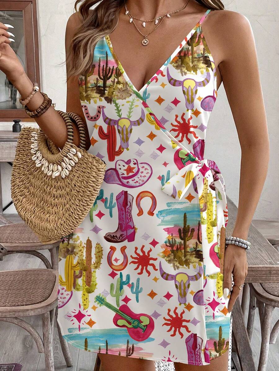 SHEIN VCAY Plus Size Women Casual Minimalist Floral Print Vacation Dress, Suitable For Summer - Multicolor - View 1