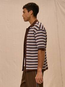 Musero Knit Striped Button Up Oversized Shirt For Spring Summer Vacation - Multicolor - View 2