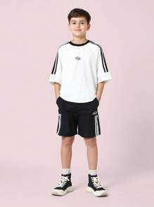 青少年运动休闲两件套田径服训练服运动街头服校服日常服春秋季慢跑套装高品质运动服 - 黑與白 - 查看 1