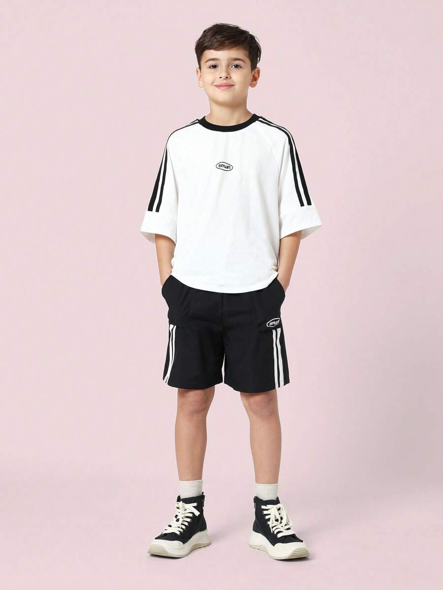 青少年运动休闲两件套田径服训练服运动街头服校服日常服春秋季慢跑套装高品质运动服 - 黑與白 - 查看 1