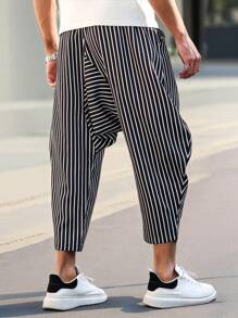 Manfinity Homme Heren gestreepte trekkoord taille drop crotch harem casual broek