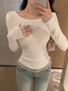 DAZY Camiseta de manga larga para mujer, casual y de moda para uso diario