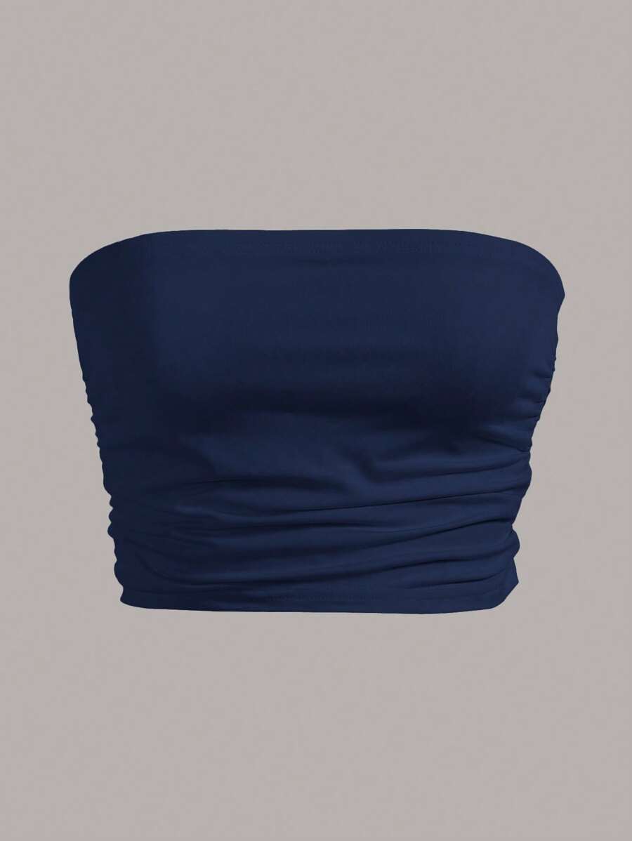 SHEIN Essnce Women Solid Color Strapless Simple Stylish Top, Suitable For Summer,Tube Top