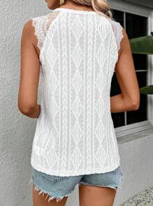 SHEIN LUNE Women Geometric Textured Round Neck Casual Loose Tank Top - White - View 2