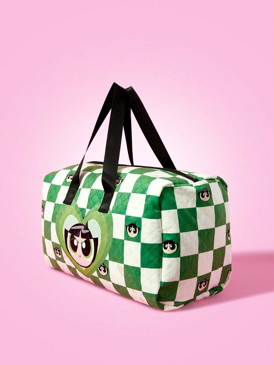 THE POWERPUFF GIRLS X SHEIN 可折叠格子毛茛图案大容量旅行袋 - 彩色 - 查看 1