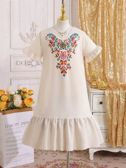 Vestido de playa de vacaciones de estilo vintage con estampado floral para niñas de talla grande