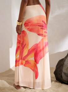 Opulessa Knitted Mesh Printed Low Waist Fitted Mermaid Hem Skirt For Women - Apricot - View 5