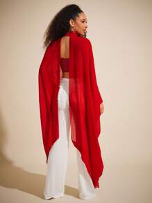 Vixey 薄纱垂袖露背斗篷式上衣，波西米亚风，适合春季、夏季穿着，也适合复活节、夏季上衣、7月4日美国独立日等场合，可作披肩穿着。 - 紅色 - 查看 3