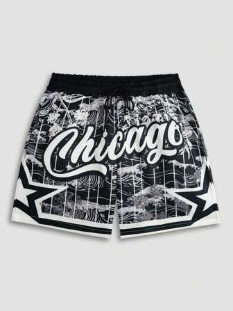 Anime Pantalones cortos tejidos para hombres con estampado escolar, adecuados para primavera y verano