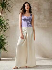 Chiquease 优雅休闲修身女式缎面方领纽扣背心