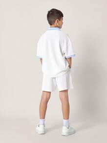 SUMWON Team Summer Varsity League Athletic Sports Set Two-Piece Zip Neck Polo Shorts Casual Training Outfit Spring Summer Collection Youth
