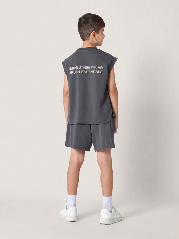 SUMWON Streetwear Urban Essentials Two-Piece Set Sleeveless Top With Athletic Shorts Performance Athleisure Sports Summer Youth Kids Training Casual Loungewear Breathable Comfort