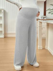 SHEIN Adjustable Waist Wide Leg Maternity Pants - Light Grey - View 5