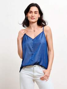 SHEIN LUNE 素色紐扣細節吊帶上衣 - 藍色 - 查看 1