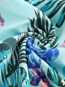 Swim Mulvari Women's Conservative Beach Vacation Plant Leaf Print Long Sleeve Top And Long Pants Burkini Set For Summer - Multicolor - View 5