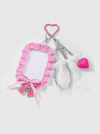 Kawaii 1 pieza Estilo dulce de chica Cinta con cuentas hecha a mano CCB, lazo de red, decoración floral de corazón acrílica, titular de tarjeta/identificación, llavero DIY, colgante de bolso, adecuado para trabajadores de oficina, estudiantes, uso diario, regalo de vacaciones