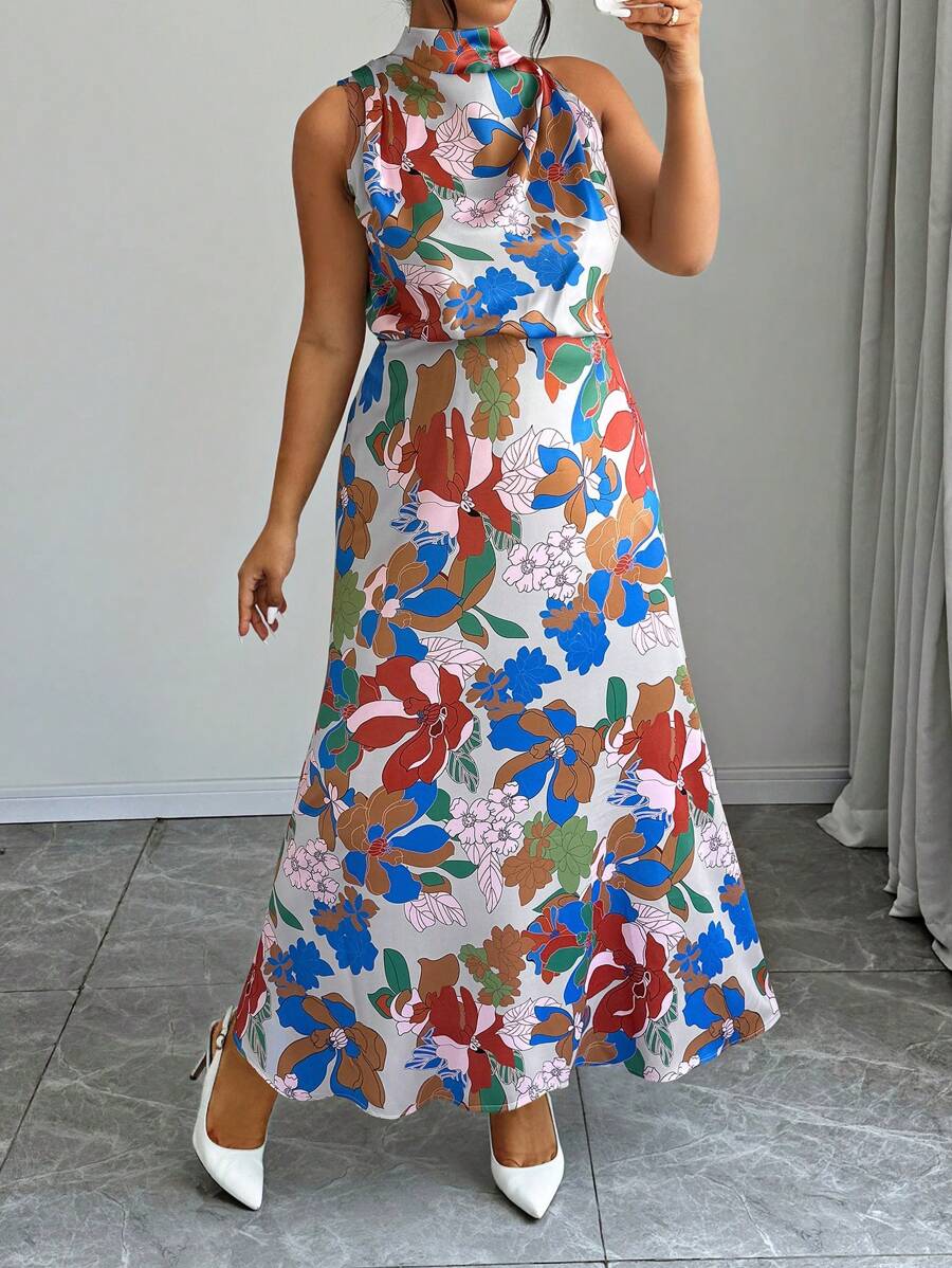 Elenzga 女士花卉印花无袖立领休闲长裙复活节装 - 彩色 - 查看 1