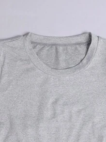 Áo thun nữ tuổi teen cổ tròn tay ngắn màu trơn, kiểu dáng thường ngày, thắt eo, phong cách đường phố mùa hè. - Màu Xám nhạt - Xem 3