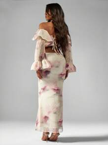 MISSGUIDED Ethereal Watercolor Tie Dye Maxi Skirt , Occasion Evening Party Wedding Guest Spring Summer Resort Wear - Multicolor - View 2