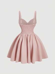 SHEIN MOD Women's Sleeveless Ruched Bust Decor Button Ruffle Hem Pink Dress - Pink - View 2
