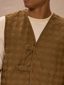 Musero Quilt Detail Buckle Front Utility Gilet Vest Only - Khaki - View 4